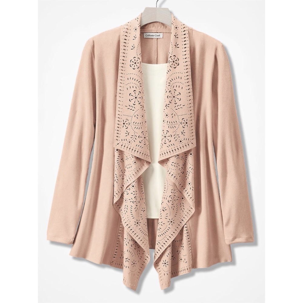⭐️HP⭐️ Coldwater Creek Blush Cutwork Faux Suede Jacket